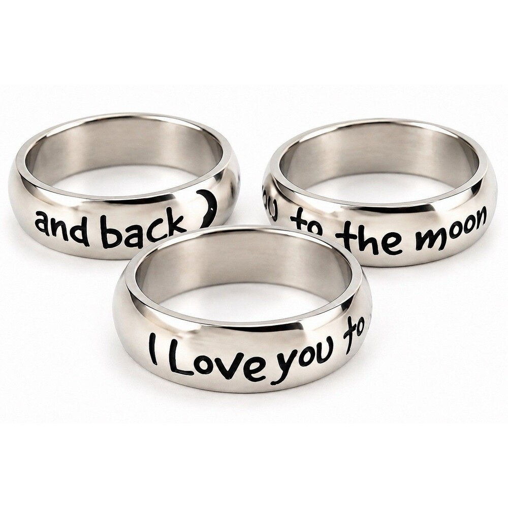 I Love You To The Moon and Back Ring Stainless Steel Promise Gift Band 7 mm